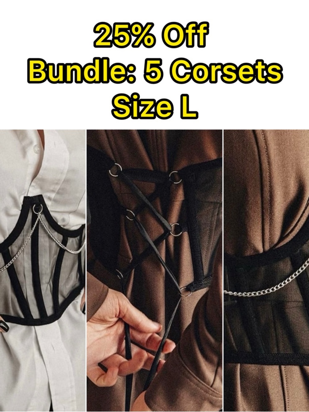 Black Mesh Corset Waist Belt with Silver Chains